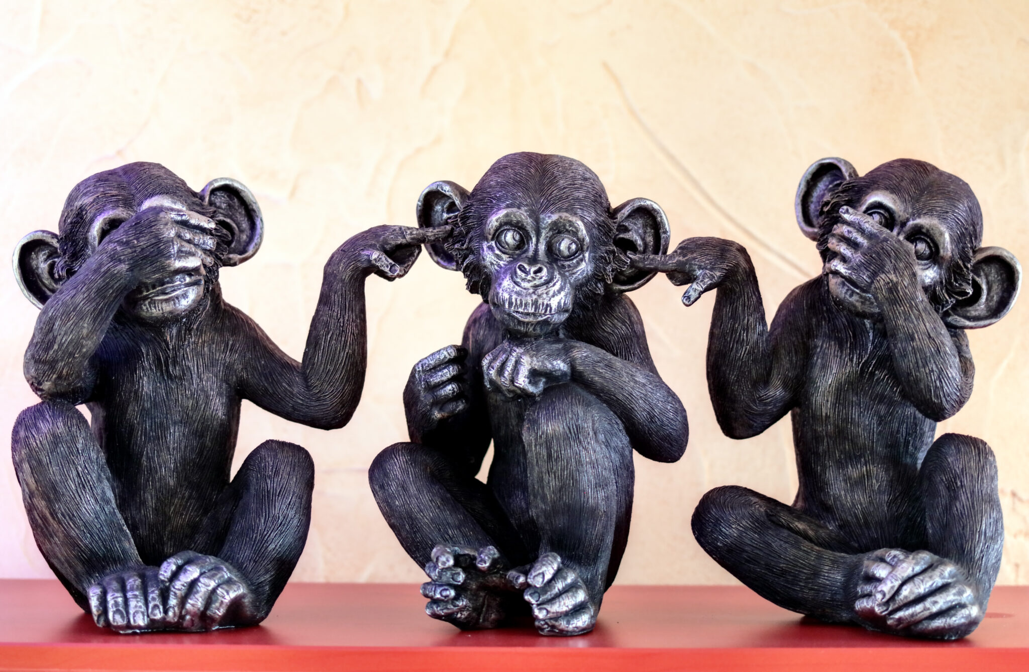 Les trois singes dicton asiatique, ne pas voir le mal, ne pas entendre le mal, ne pas dire le mal